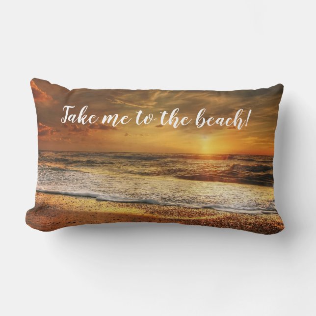 Beach Ocean Sunset Photo Quotes Lumbar Pillow (Front)