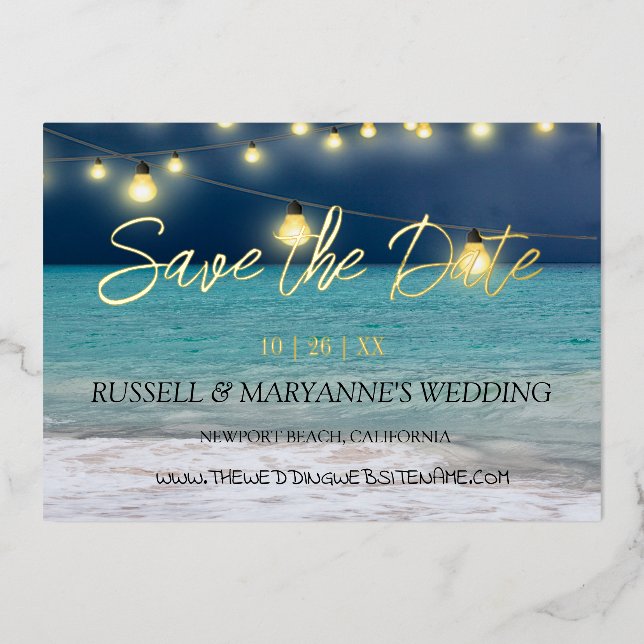 Beach Ocean Theme Save The Date  Foil Invitation (Front)