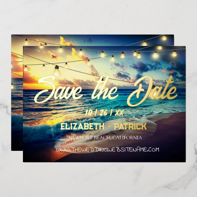 Beach Ocean Theme Save The Date  Foil Invitation (Front/Back)