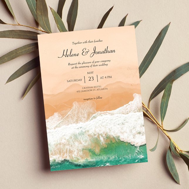 Beach Ocean Tropical Beachside Destination Wedding Invitation (Creator Uploaded)