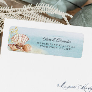Beach Ocean Tropical Shells Wedding Return Address Label