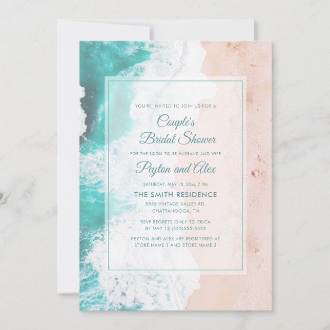 Beach Ocean Tropical Teal Couple's Bridal Shower Invitation (Front)