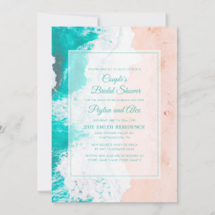 Beach Ocean Tropical Teal White Bridal Shower Invitation