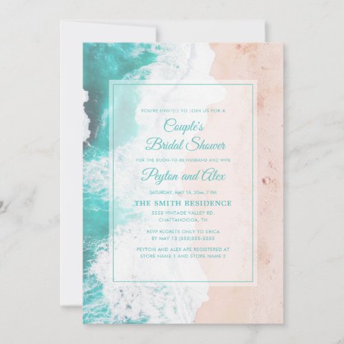 Beach Ocean Tropical Teal White Bridal Shower Invitation