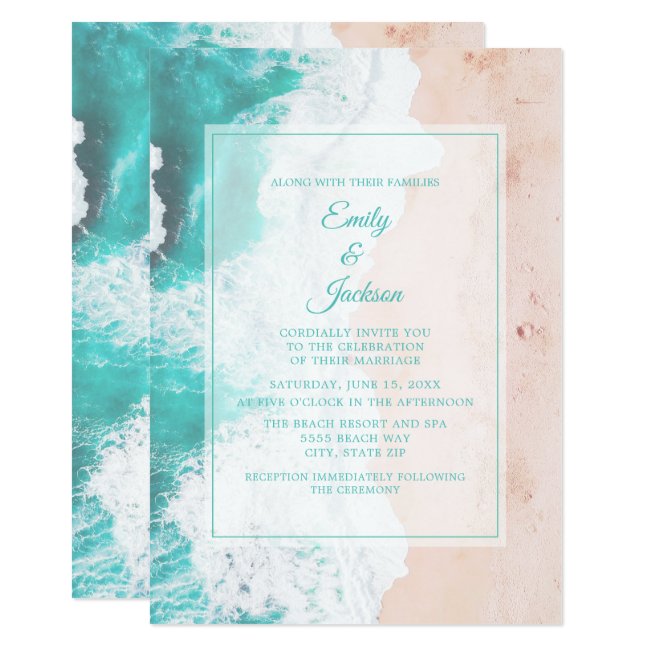 Beach Ocean Tropical Teal White Brown Wedding #1 Invitation