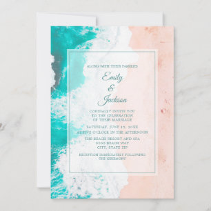 Beach Ocean Tropical Teal White Brown Wedding #2 Invitation