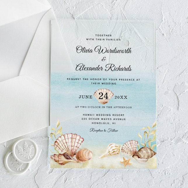 Beach Ocean Tropical Watercolor Wedding Acrylic Invitations (Creator Uploaded)