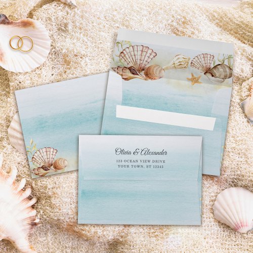 Beach Ocean Tropical Watercolor Wedding Envelope