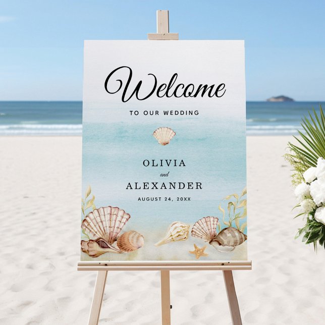Beach Ocean Tropical Watercolor Wedding Welcome Foam Board (Creator Uploaded)