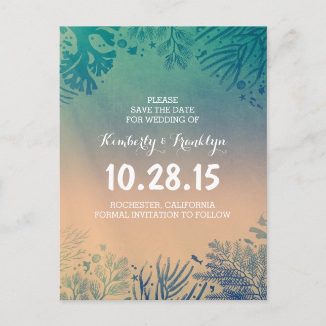 Beach Ocean Underwater Teal Blue Save the Date Announcement Postcard (Front)