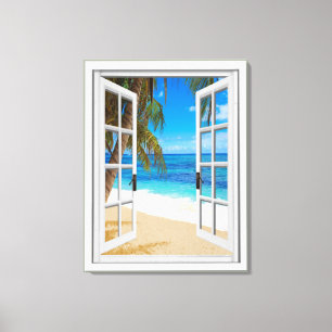Beach Ocean View Fake Window Canvas Print