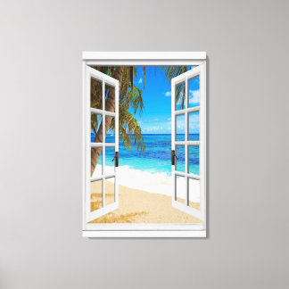 Beach Ocean View Faux Window Canvas Print