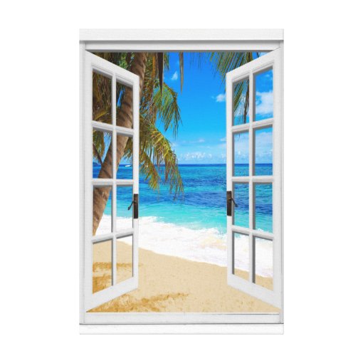 Beach Ocean View Faux Window Canvas Print | Zazzle