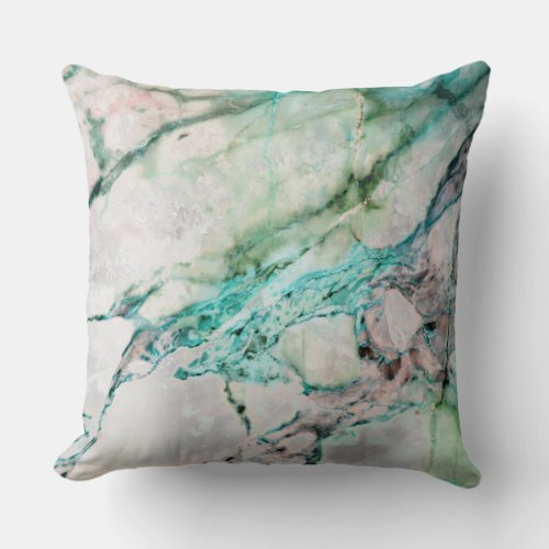 Beach Ocean Water Gray Mint Silver Gold Marble Throw Pillow