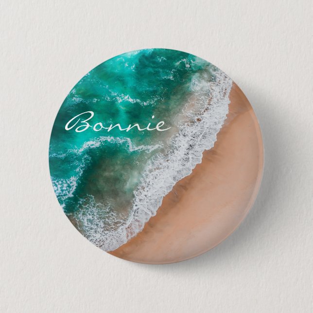 Beach ocean water on seashore sand tropical summer button (Front)