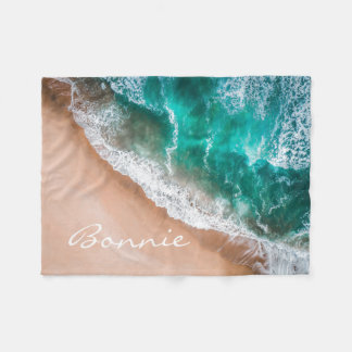Beach ocean water on seashore sand tropical summer fleece blanket
