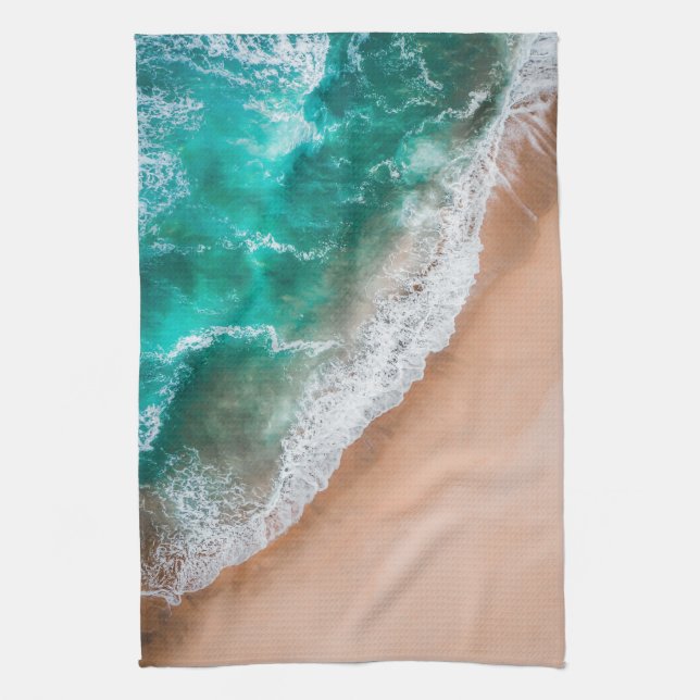 Beach ocean water on seashore sand tropical summer kitchen towel (Vertical)