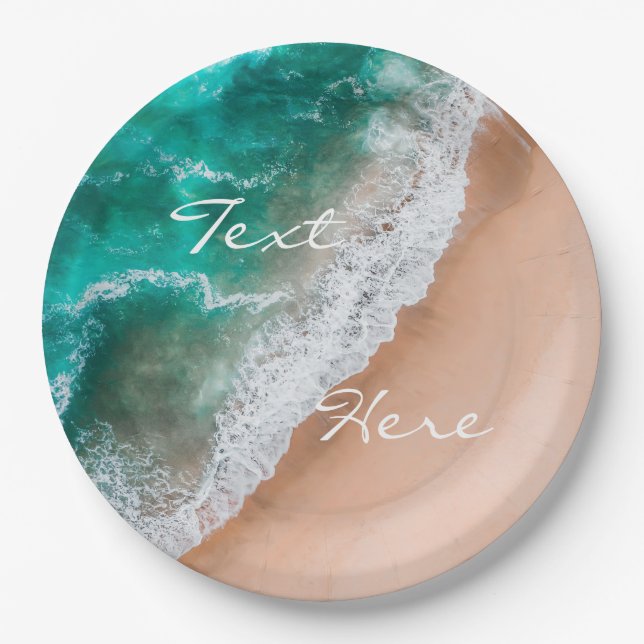 Beach ocean water on seashore sand tropical summer paper plates (Front)