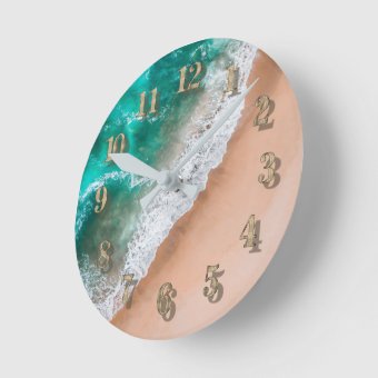 Beach Ocean Water On Seashore Sand Tropical Summer Round Clock 