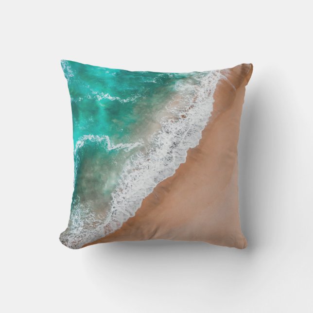 Beach ocean water on seashore sand tropical summer throw pillow (Front)