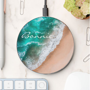 Beach ocean water on seashore sand tropical summer wireless charger 