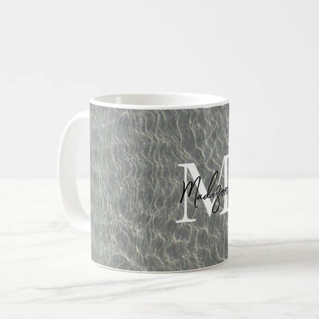 Beach Ocean Water Ripples & Sand Monogrammed  Coffee Mug (Front Left)