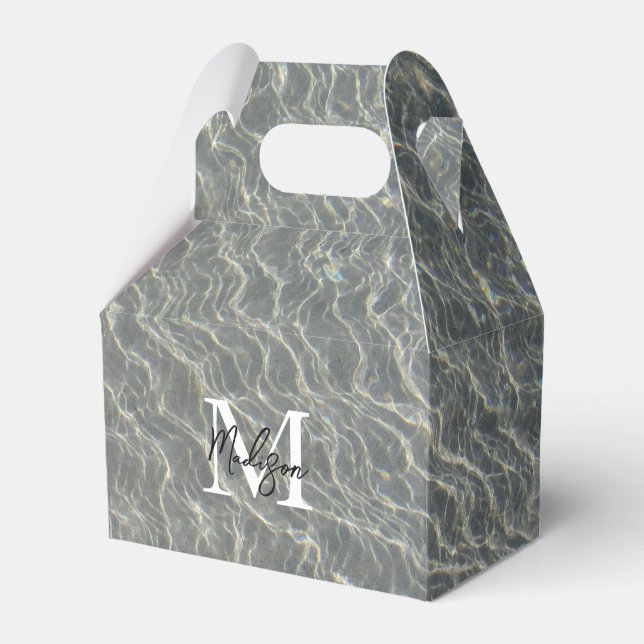 Beach Ocean Water Ripples & Sand Monogrammed  Favor Boxes (Front Side)