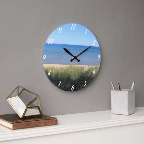 Beach Ocean Water Sky Blue Green Shore Scenic Cute Large Clock