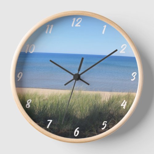 Beach Ocean Water Sky Blue Green Shore Scenic Gift Clock