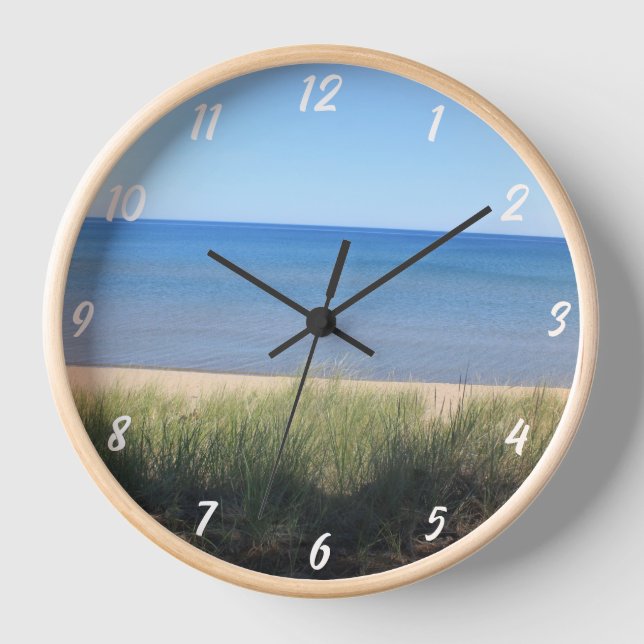 Beach Ocean Water Sky Blue Green Shore Scenic Gift Clock (Front)