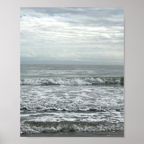 Beach Ocean Water Sky Blue White Gray Wave Coastal Poster