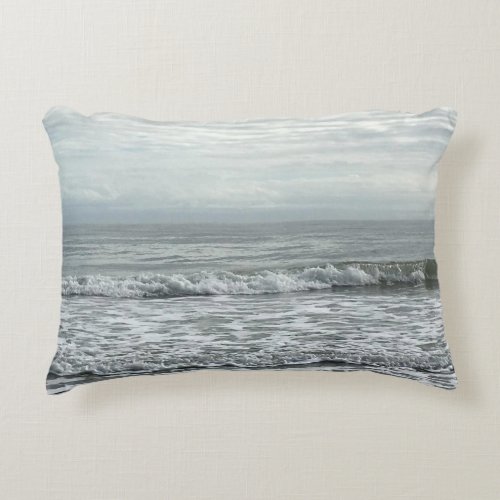 Beach Ocean Water Sky Blue White Grey Cute Coastal Accent Pillow