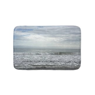 Beach Ocean Water Sky Blue White Grey Cute Coastal Bath Mat