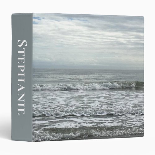 Beach Ocean Water Sky Blue White Grey Wave Coastal 3 Ring Binder