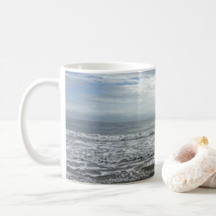 Beach Ocean Water Sky Blue White Grey Wave Coastal Coffee Mug