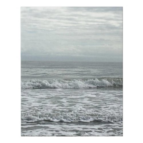 Beach Ocean Water Sky Blue White Grey Wave Coastal Faux Canvas Print
