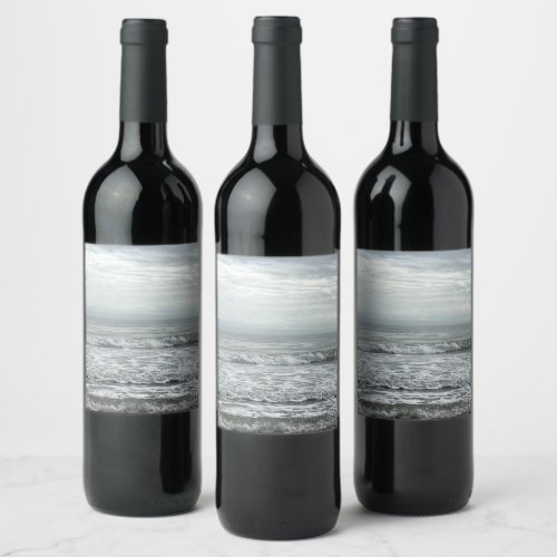 Beach Ocean Water Sky Blue White Grey Wave Coastal Wine Label