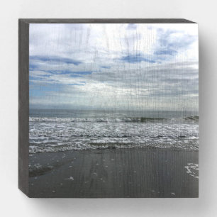 Beach Ocean Water Sky Blue White Grey Wave Coastal Wooden Box Sign