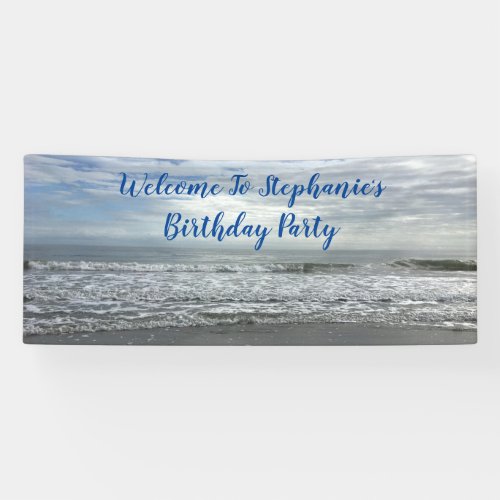 Beach Ocean Water Sky Photo Cute Birthday Party Banner