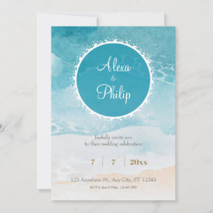 Beach, Ocean Watercolor Background Wedding Invitation