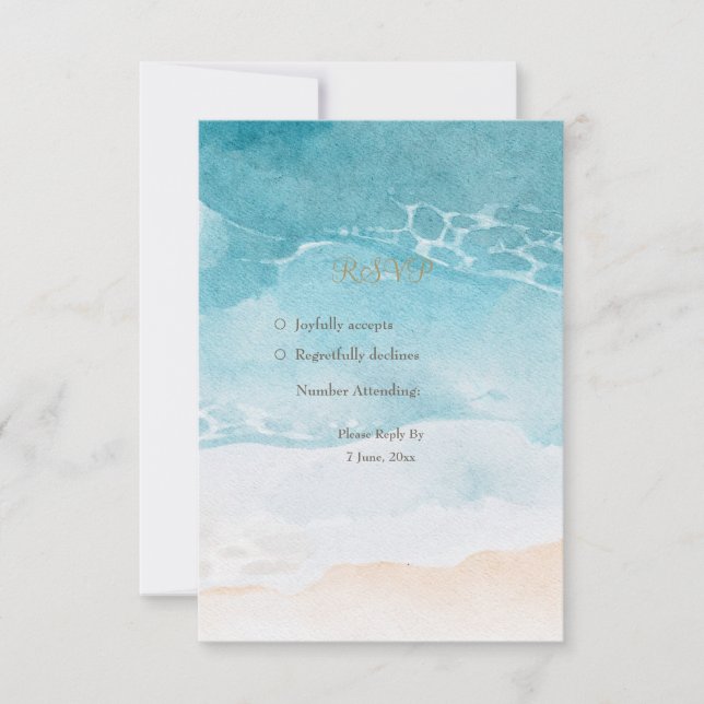 Beach, Ocean Watercolor Background Wedding Menu (Front)