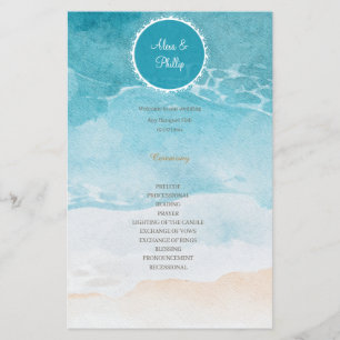 Beach, Ocean Watercolor Background Wedding Program