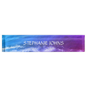 Beach Ocean Wave Monograms Custom Name Artsy Desk Name Plate