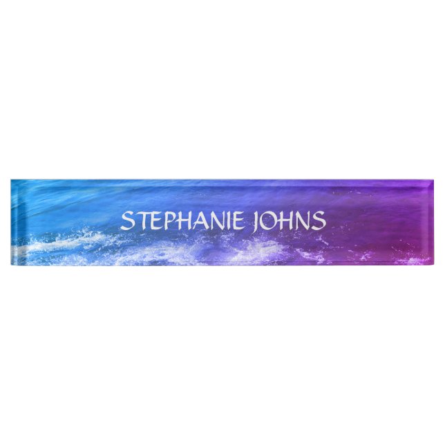 Beach Ocean Wave Monograms Custom Name Artsy Desk Name Plate (Front)