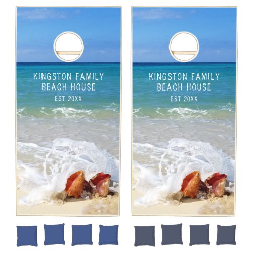Beach Ocean Wave Seashells Personalized Cornhole Set