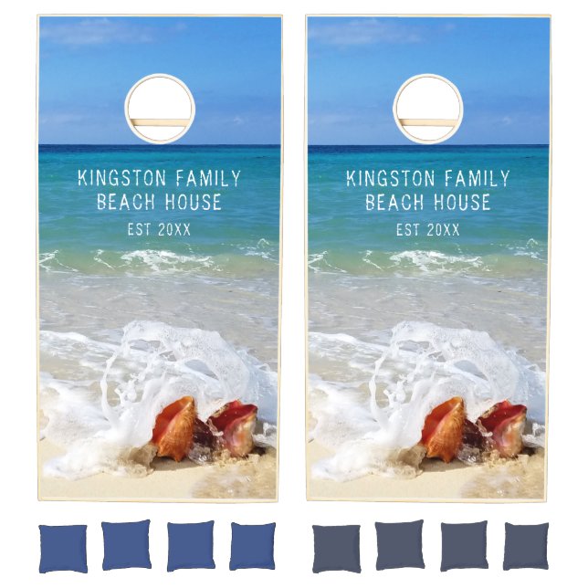 Beach Ocean Wave Seashells Personalized Cornhole Set (Set)