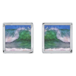 Beach Ocean Wave Tropical Silver Cufflinks