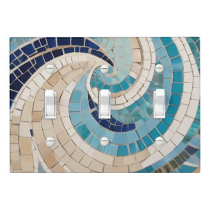 Beach & Ocean Waves Abstract Sea Aqua Blue Mosaic Light Switch Cover