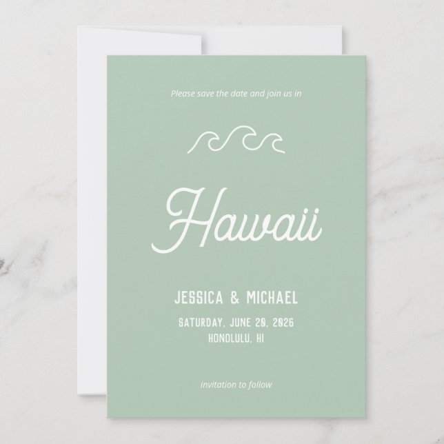 Beach ocean waves coastal - aqua destination save the date (Front)