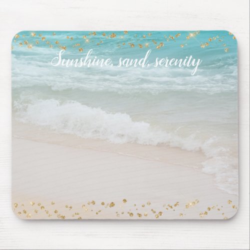 Beach Ocean Waves Gold Confetti   Mouse Pad